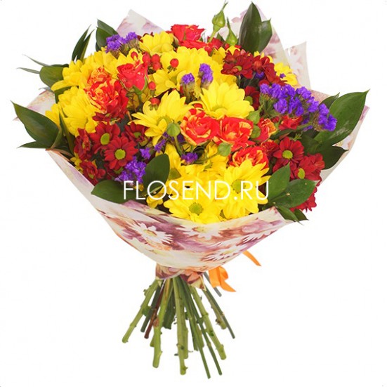Букет с хризантемами и другими цветами - фото 4