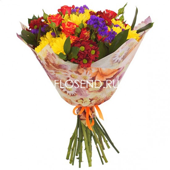 Букет с хризантемами и другими цветами - фото 3