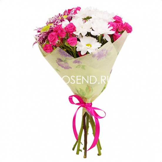Букет из роз и хризантем - фото 2