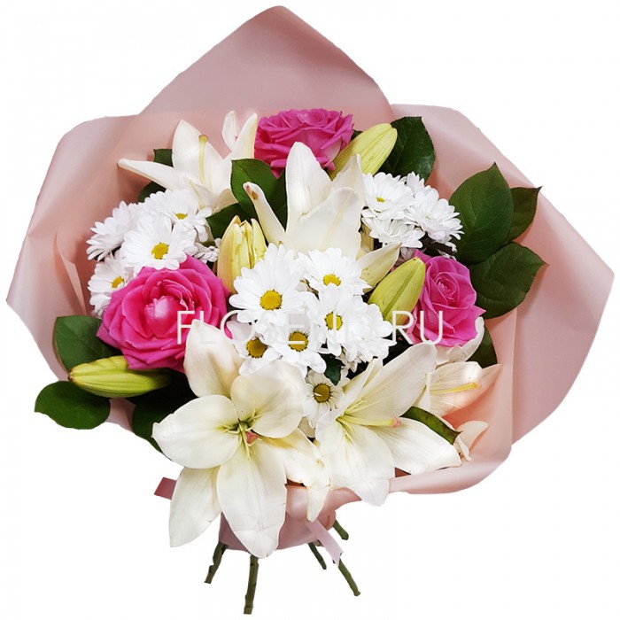 Букет «Лилия, роза и хризантема»