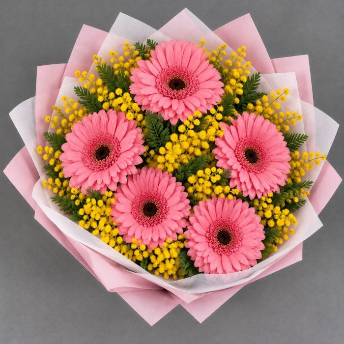 Букет из гербер и мимозы, фото 3